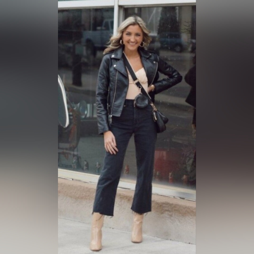 Popsugar wide legged cropped high waist jeans.
